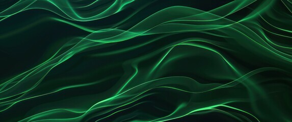 Wall Mural - abstract green wave background dark wallpaper glowing line smooth.