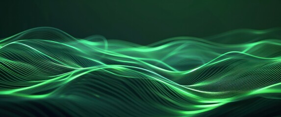 Wall Mural - abstract green wave background dark wallpaper glowing line striped.