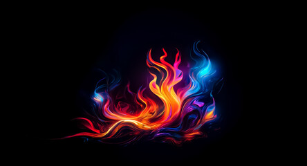Aufkleber - Vibrant abstract flames dance against a black backdrop. Swirling patterns of red, orange, blue, and purple create a dynamic and energetic display of fire.