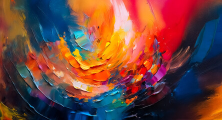 Poster - Vibrant abstract painting featuring dynamic swirling brushstrokes and a rich palette of bright, intense colors creating a textured and expressive artwork.