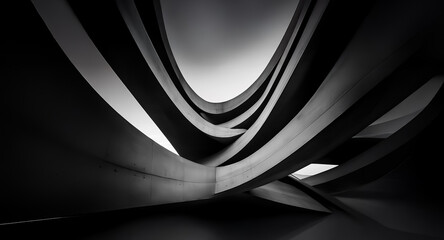 Fototapete - Abstract architectural structure with dynamic curved lines creating a sense of depth and movement.  The interplay of light and shadow enhances the modern, minimalist design.