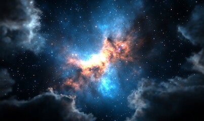 Wall Mural - nebula in night sky with clouds and stars