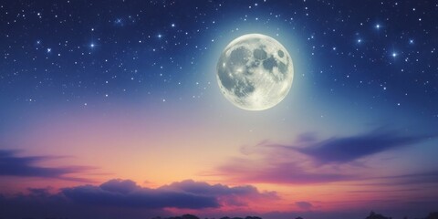 Wall Mural - A serene and mystical night sky with a majestic full moon, surrounded by a tapestry of twinkling stars