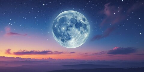 Wall Mural - A serene and mystical night sky with a majestic full moon, surrounded by a tapestry of twinkling stars