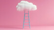 © artzone - A Light Blue Ladder Reaching a White Cloud in a Pink Pastel Minimalist Room Representing Dreams and Aspirations
