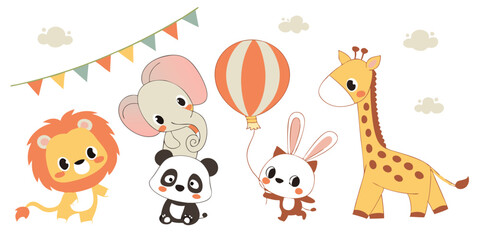  Cute Baby Animals Vector Set – Adorable Cartoon Wildlife Illustrations for Kids & Nursery