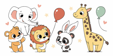 Cute Baby Animals Vector Set – Adorable Cartoon Wildlife Illustrations for Kids & Nursery