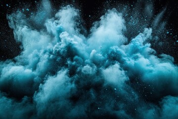 Wall Mural - ethereal turquoise cloud explosion against a dark backdrop creating a dramatic and captivating visua