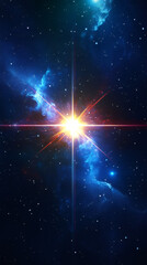 Poster - Powerful star explosion with colorful nebula and light rays, ideal for space exploration and astronomy projects