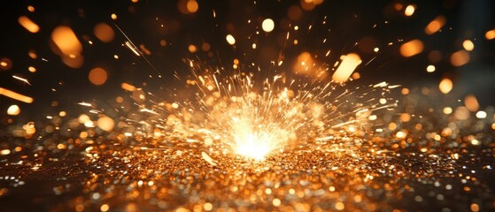 Wall Mural - captivating golden sparks explosion on dark backdrop creating dynamic energy and vibrant light effec