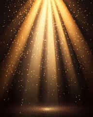 Canvas Print - golden light beams illuminate a dark stage with sparkling dust creating a magical and ethereal atmos