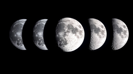 lunar phases visualization shows decreasing moon cycle, celestial event