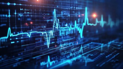 Abstract Digital Data Visualization With Blue Circuit Lines and Bright Light Effect