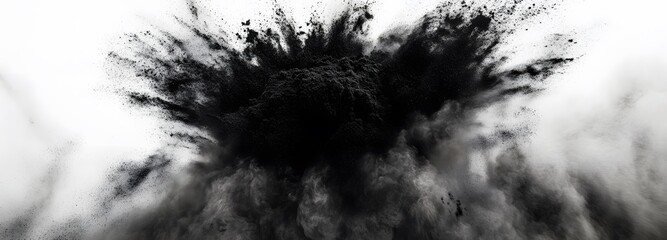 Wall Mural - a dynamic explosion of black carbon powder against a high-contrast background on an isolate backgrou