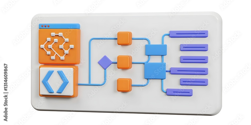 Large language Model Concept Visualizing AI A 3D flowchart illustrates ...