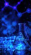 © Trionorejo - Science experiment glowing flask, molecule background, lab setting, research concept