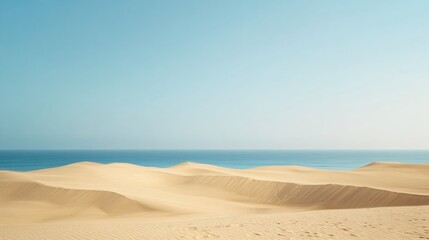 Fototapete - Expansive view of a serene beach with golden sand dunes and a tranquil blue sky perfect for relaxation and contemplation