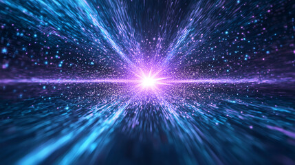 Poster - Luminous particle streams and radiant light trails depicting high-speed interstellar transportation through cosmic hyperspace