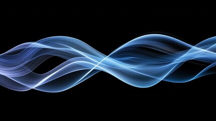 Wall Mural - ethereal blue wave abstract on black background evoking serenity and movement for modern design proj