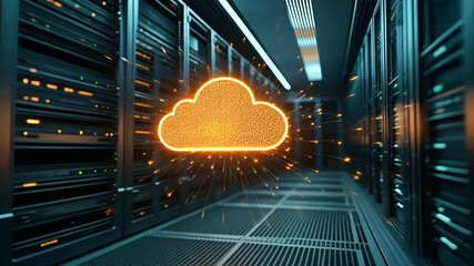 Wall Mural - a cloud-shaped hologram above a server room