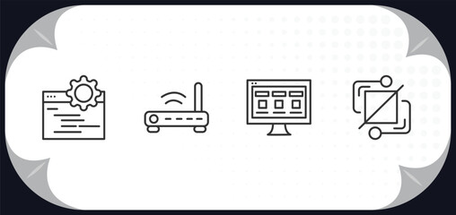 outline icons set - technology concept. ide, routers, front end, structural elements.