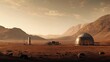 © reza - Futuristic Mars Colony Landscape With Arid Terrain And Dome Buildings Under Orange Haze