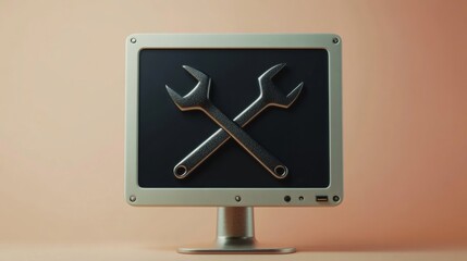 Leinwandbilder - Computer repair icon featuring tools overlay with space for additional text, designed with the rule of thirds and golden ratio principles