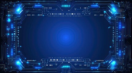 Futuristic tech frame, digital circuit board background, glowing lines, abstract design, website banner