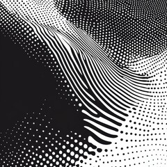 Poster - Abstract Black and White Pattern: A dynamic design featuring flowing lines and halftone dots, creating a visually striking and modern effect.