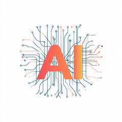 Fototapete - AI Technology: A Visual Representation of Artificial Intelligence with Interconnected Circuitry and Modern Design
