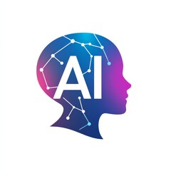 Fototapete - Artificial Intelligence Concept: Silhouette of Human Head with AI Text and Network Connections