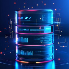 Fototapete - Futuristic Data Server Stack: A Glowing Representation of Information Flow and Processing Power 
