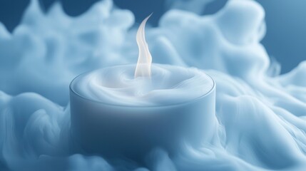 Sticker - close-up of white liquid in a glass cylinder surrounded by cloudy vapor for artistic or scientific u