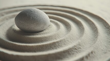 Fototapete - Smooth stone at the center of sand circles represents inner strength and stability in a serene environment