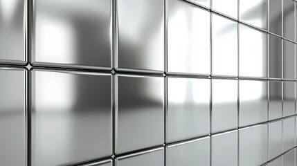 Wall Mural - reflective metallic surface with abstract background in soft lighting and grid pattern for modern de