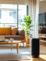 Aufkleber - Stylish living room with smart technology for interactive lighting and music control