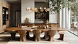 © sadad - Modern dining room with live edge wooden table and chairs