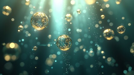 Wall Mural - abstract background with glowing golden orbs floating in a dreamy atmosphere of light and color