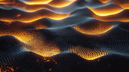 Sticker - abstract geometric background with hexagonal lines and textured waves in vibrant orange and black co