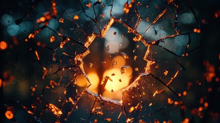 Sticker - broken and shattered glass abstract background with soft glowing light effect and bokeh in calm dept