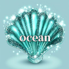 Wall Mural - turquoise seashell with sparkles reflecting ocean charm and serenity in a stunning digital artwork