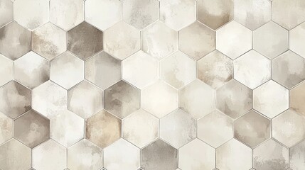 Wall Mural - flat lay sketch of hexagonal stone pattern in muted tones for design and artistic inspiration