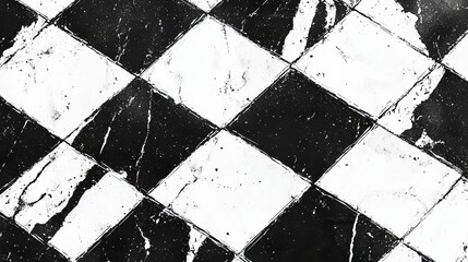 Sticker - detailed black and white checkerboard tile pattern sketch featuring smooth marble texture in a flat 