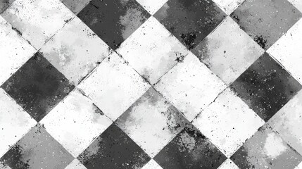 Sticker - detailed checkerboard tile pattern sketch in black and white with grunge texture and flat lay style