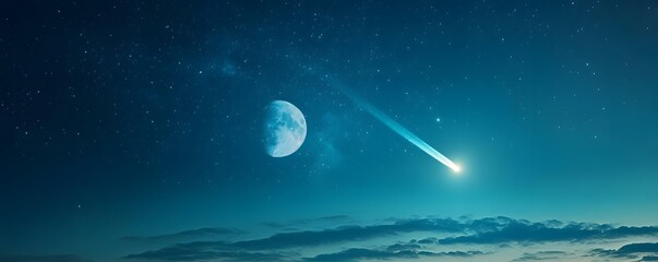 Wall Mural - a bright comet passing near the moon