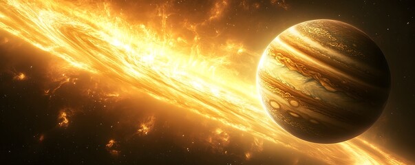 Wall Mural - a glowing gas giant with swirling storms