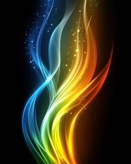 Wall Mural - abstract luminous ribbons flow with sparkling particles on a black background creating a vibrant and