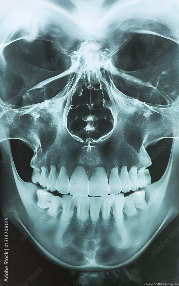 5. Close-up X-ray of a human skull displaying the brain cavity and ...