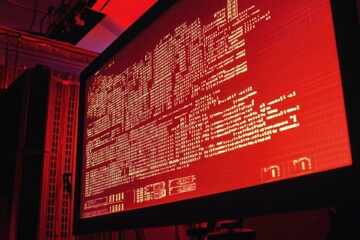 server room with active data, information on screen. futuristic information technologies used for da