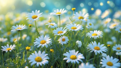 Wall Mural - Beautiful chamomile flowers in a field.